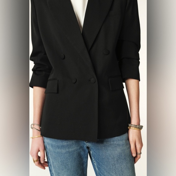 ba&sh Grace Tuxedo Jacket Black Double Breasted Viscose Lady Blazer NWT Size 2/M - Picture 4 of 12
